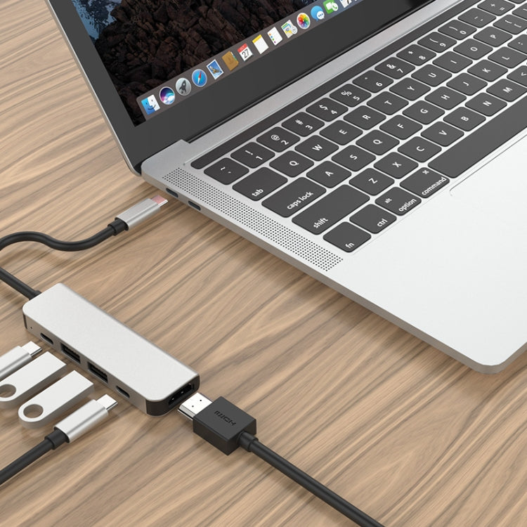 5 in 1 HDMI + USB x 2 + PD x 2 to USB-C / Type-C HUB Adapter, HDMI + USB x 2 + PD x 2