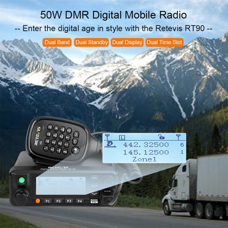 RETEVIS RT90 UV Double Segment 136-174/400-480MHz 3000 Channels 50W Car Walkie Talkie, 136-174/400-480MHz