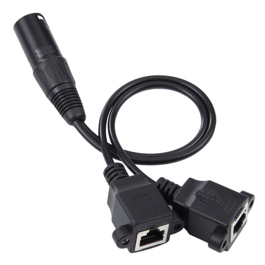 3-pin XLR Male to 2 x RJ45 Female Ethernet LAN Network Extension Cable, Cable Length: 30cm, 3-pin XLR Male to 2 x RJ45 Female
