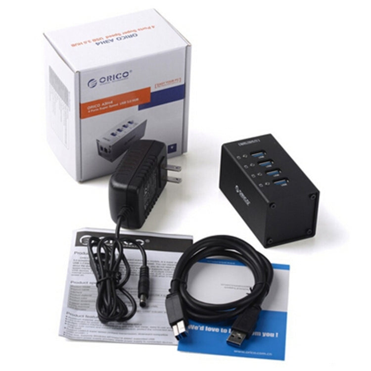 ORICO A3H4 Aluminum High Speed 4 Ports USB 3.0 HUB with 12V/2.5A Power Supply for Laptops, 4 Ports (Silver)