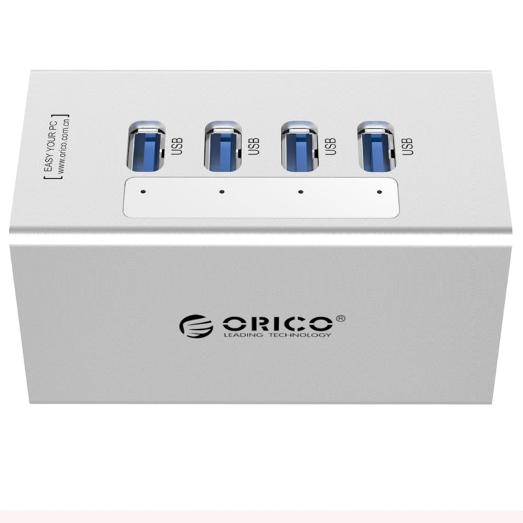 ORICO A3H4 Aluminum High Speed 4 Ports USB 3.0 HUB with 12V/2.5A Power Supply for Laptops, 4 Ports (Silver)