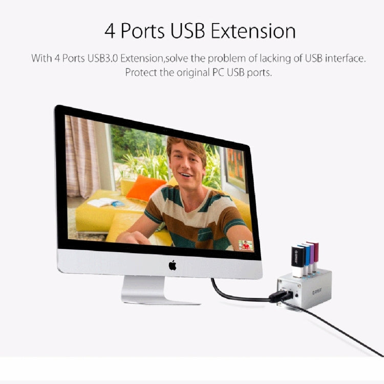 ORICO A3H4 Aluminum High Speed 4 Ports USB 3.0 HUB with 12V/2.5A Power Supply for Laptops, 4 Ports (Silver)