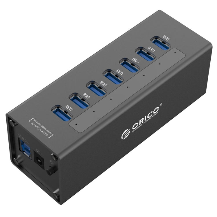 ORICO A3H7 Aluminum High Speed 7 Ports USB 3.0 HUB with 12V/2.5A Power Supply for Laptops, 7 Ports (Silver), 7 Ports (Black)