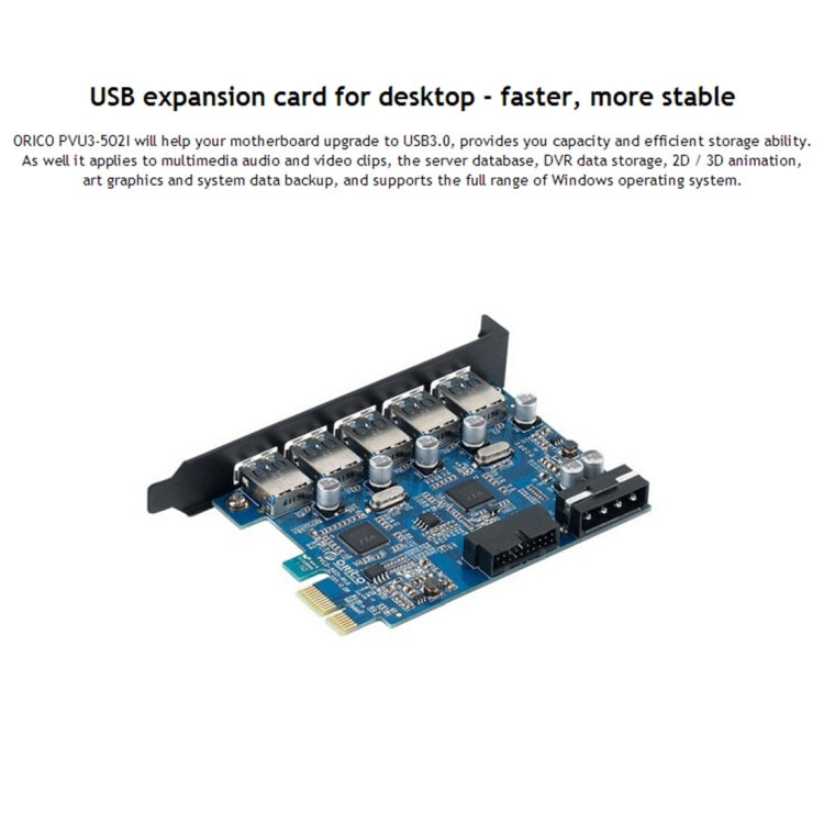 ORICO PVU3-5O2I USB3.0 * 5 + 20Pin Slot * 1 PCI Express Card for Desktop, 5Gbps Superspeed Data Transmission, 5 Ports USB3.0