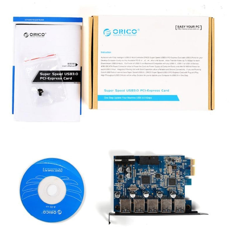 ORICO PVU3-5O2I USB3.0 * 5 + 20Pin Slot * 1 PCI Express Card for Desktop, 5Gbps Superspeed Data Transmission, 5 Ports USB3.0