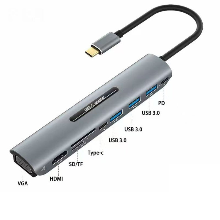 V216 9 in 1 USB-C / Type-C to PD + 3 x USB 3.0 + USB-C / Type-C + SD + TF + HDMI + VGA HUB Adapter, V216