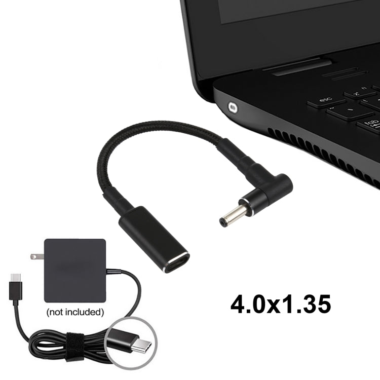 PD 100W 18.5-20V 4.0 x 1.35mm Elbow to USB-C / Type-C Adapter Nylon Braid Cable, 4.0 x 1.35mm