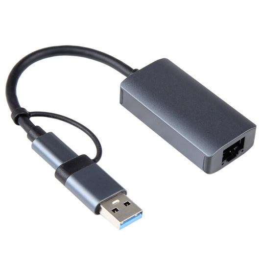 BYL-2207TU 2 in 1 USB + Type-C to RJ45 Docking Station HUB Adapter, BYL-2207TU