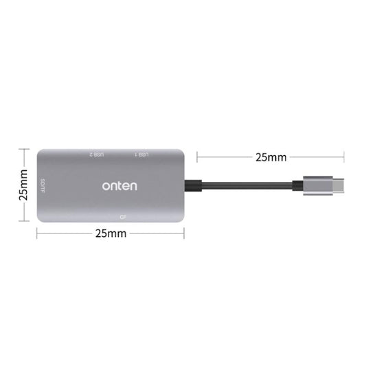 Onten 91882 5 In 1 USB3.0 x3 + SD + TF + CF Type-C / USB-C OTG Multi-function Card Reader