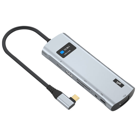 V261A Concentrateur adaptateur de station d'accueil à affichage numérique USB-C/Type-C vers USB 12 en 1 avec coude, V261A