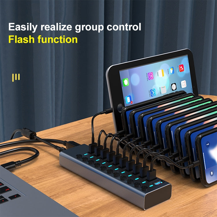 11 in 1 USB 3.0 HUB Splitter with Independent Switch & 12V 4A Power Supply, 11 USB 3.0