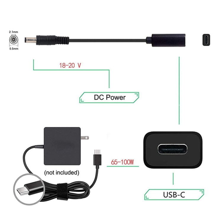 DP USB-C / Type-C to 5.5 x 2.1mm Power Adapter Charger Cable, 5.5 x 2.1mm