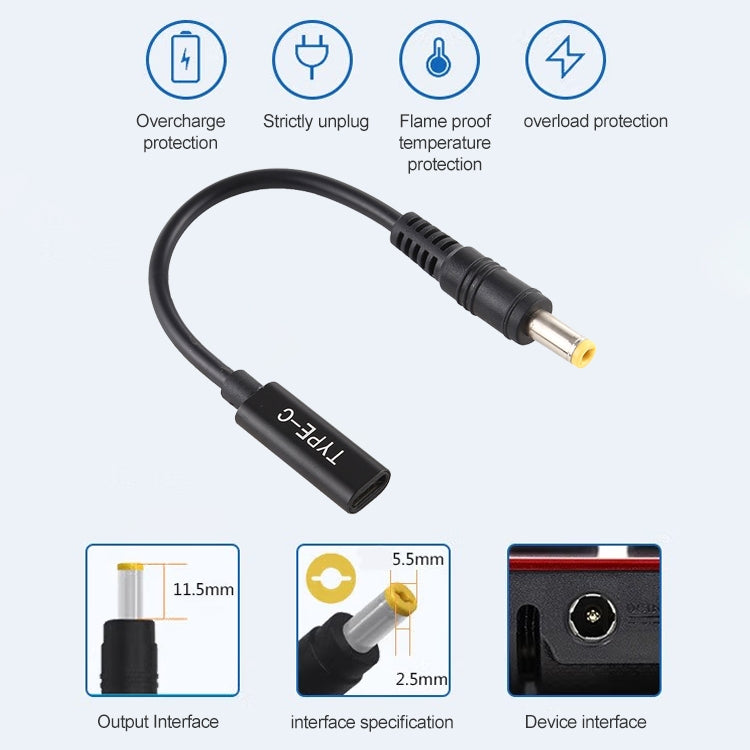 DP USB-C / Type-C to 5.5 x 2.5mm Power Adapter Charger Cable, 5.5 x 2.5mm