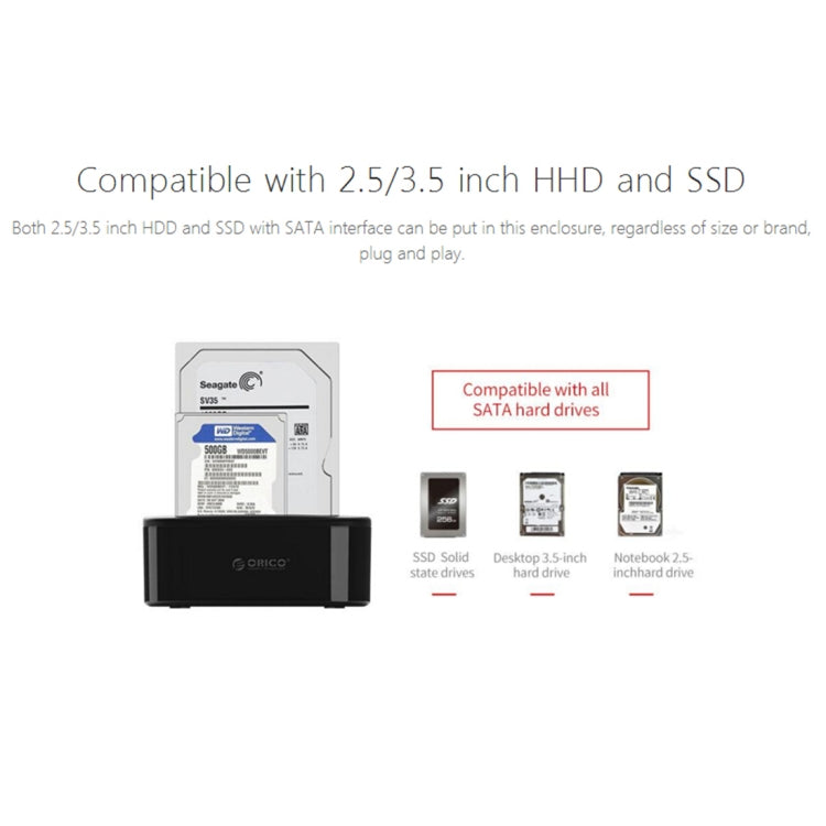 ORICO 6228US3 2.5 / 3.5 inch SATA HDD / SSD 2 Bay USB 3.0 Hard Drive Dock, 1 to 1 Clone 2 Bays without Copy