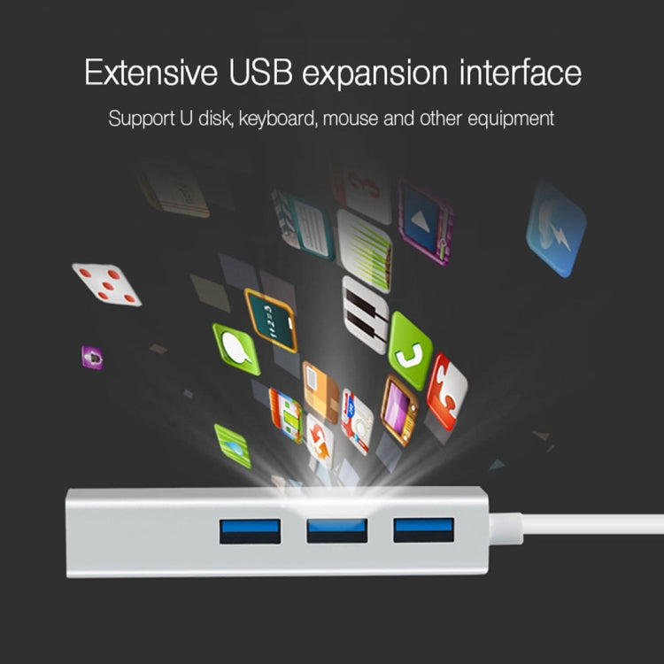 Aluminum Shell 3 USB3.0 Ports HUB + USB3.0 Gigabit Ethernet Adapter, USB 3.0 1000Mbps