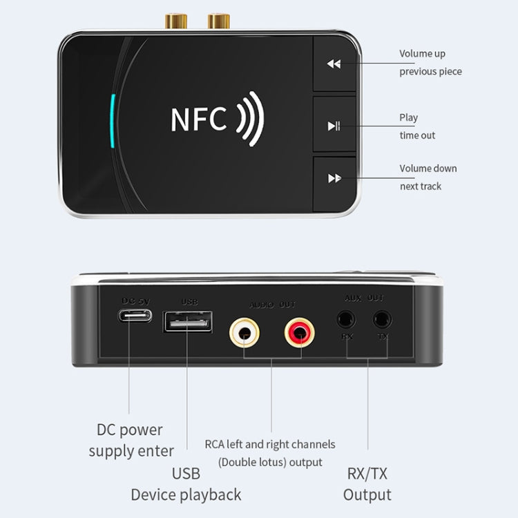 N100 NFC Desktop Bluetooth 5.0 Receiver & Transmitter Car Bluetooth Speaker Audio Adapter, N100