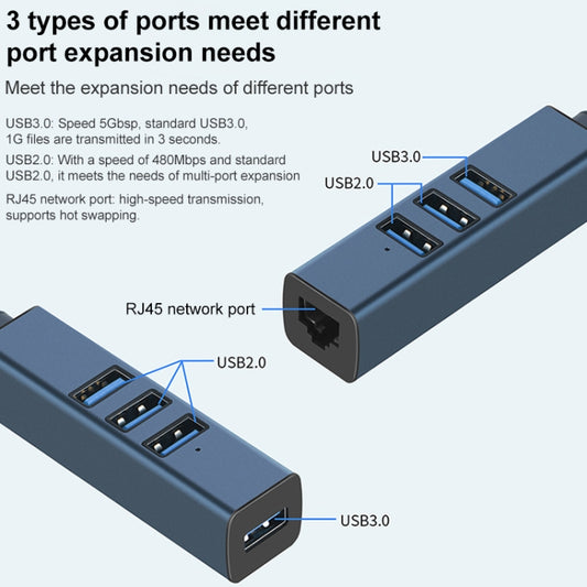 RDS 6307-3 USB-C / Type-C to USB3.0 + Dual USB2.0 + RJ45 4 in 1 HUB Adapter, 6307-3