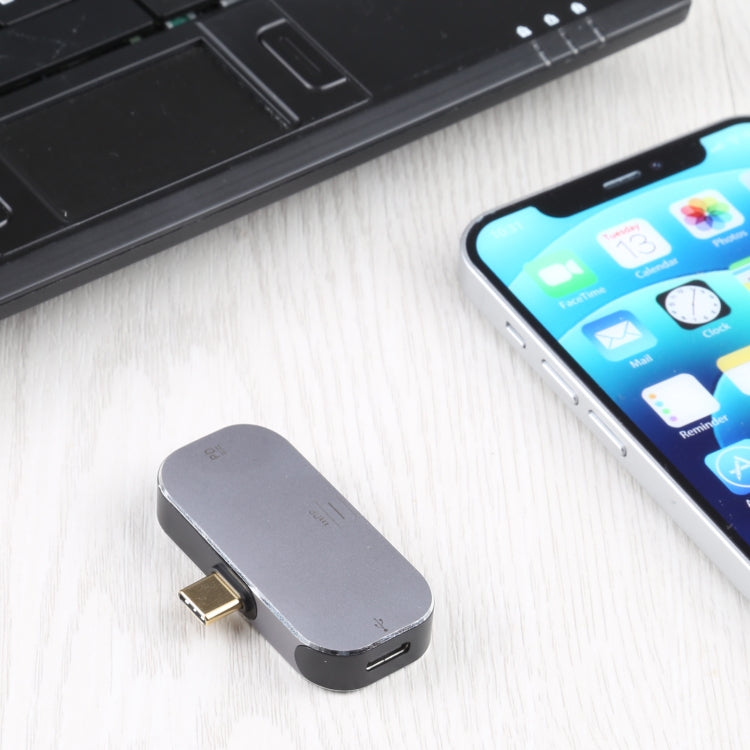 3 in 1 USB-C / Type-C Male to Dual USB-C / Type-C + Mini DP Female Adapter, Dual USB-C / Type-C + Mini DP