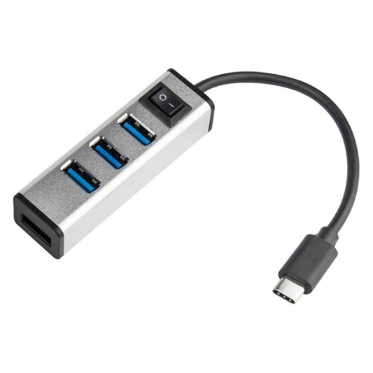 Concentrateur USB-C / Type-C vers 4 ports USB 3.0 en alliage d'aluminium avec interrupteur, USB-C / Type-C