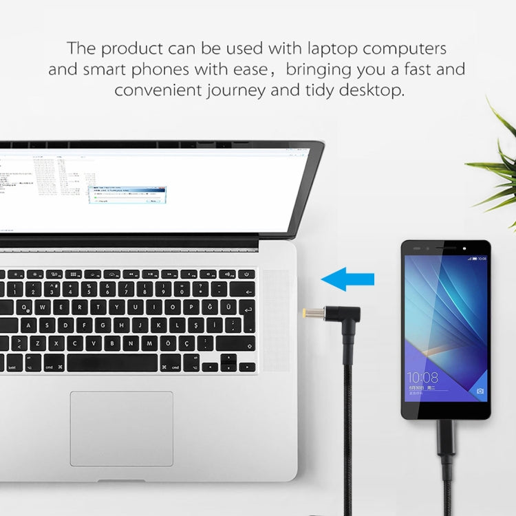 PD 100W 5.5 x 2.5mm Male Elbow to USB-C / Type-C Male Nylon Weave Power Charge Cable, Cable Length: 1.7m, 5.5x2.5mm to Type-C