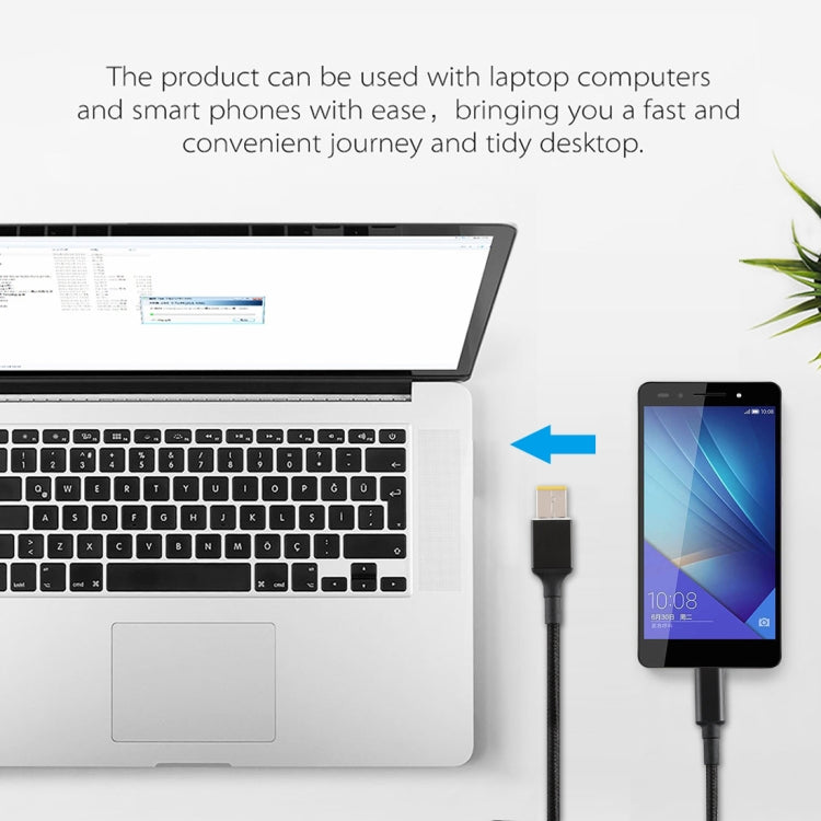 100W Big Square Male to USB-C / Type-C Male Nylon Weave Power Charge Cable for Lenovo, Cable Length: 1.7m, Big Square to Type-C