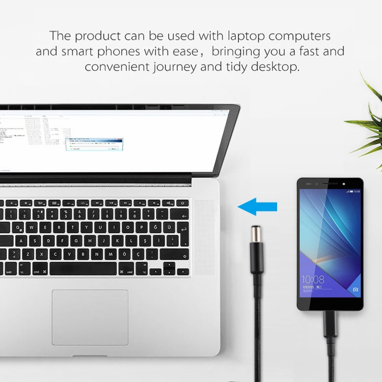 PD 100W 7.4 x 0.6mm Male to USB-C / Type-C Male Nylon Weave Power Charge Cable for HP, Cable Length: 1.7m, 7.4 x 0.6mm for HP