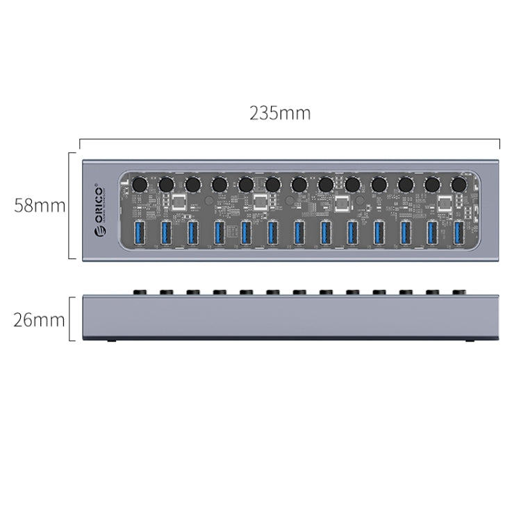 ORICO AT2U3-13AB-GY-BP 13 Ports USB 3.0 HUB with Individual Switches & Blue LED Indicator, US Plug, 13AB