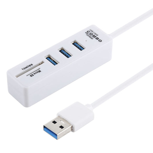 2 in 1 TF / SD Card Reader + 3 x USB 3.0 Ports to USB 3.0 HUB Converter, Cable Length: 26cm, USB 3.0 (White)