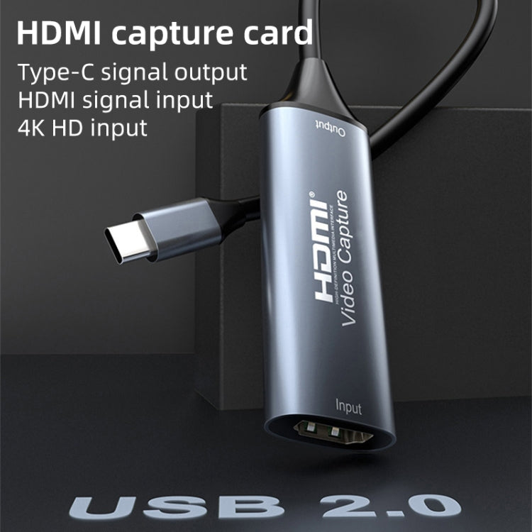 4K 30Hz HDMI to USB-C / Type-C HD Video Capture Card with Cable, HDMI to Type-C
