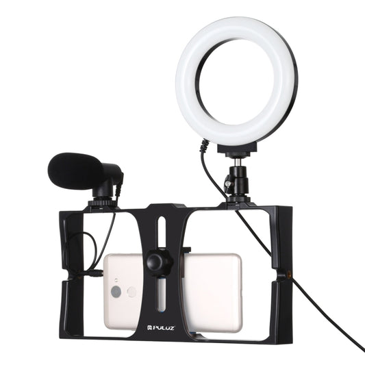 PULUZ 3 in 1 Vlogging Live Broadcast Smartphone Video Rig + Microphone + 4.7 inch 12cm Ring LED Selfie Light Kits with Cold Shoe Tripod Head for iPhone, Galaxy, Huawei, Xiaomi, HTC, LG, Google, and Other Smartphones, 3 in 1 Ring LED