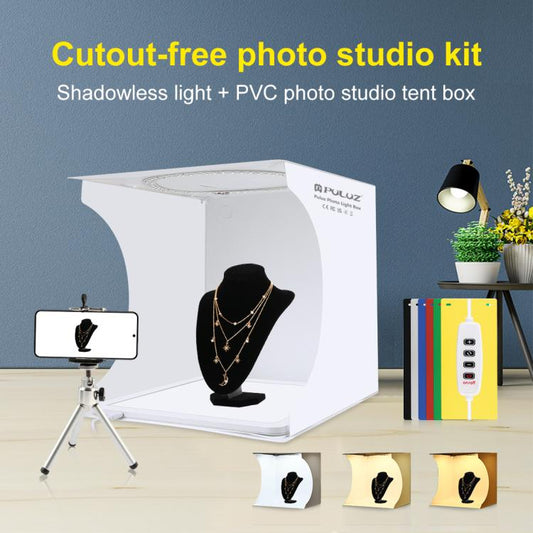 PULUZ Kit de boîte de tente de studio de photographie pliable de 30 cm avec panneau lumineux sans ombre, boîte pliable de 30 cm + lumière sans ombre