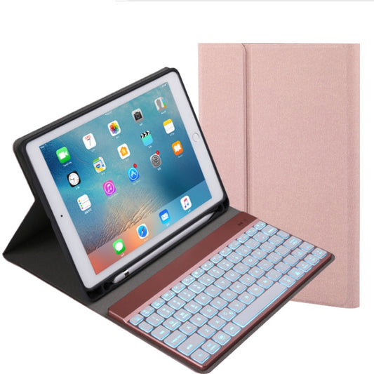 508A Detachable Bluetooth Keyboard + Horizontal Flip Leather Tablet Case with Holder & Colorful Backlight for iPad Pro 9.7 inch, iPad Air, iPad Air 2, iPad 9.7 inch (2017), iPad 9.7 inch (2018), 508A Champagne Gold, 508A Blue