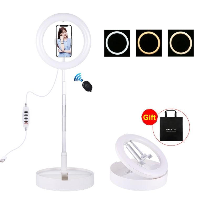 PULUZ 10.2 inch 26cm USB 3 Modes Dimmable Dual Color Temperature LED Curved Ring Vlogging Selfie Photography Video Lights with Bluetooth Remote Shutter & Folding Desktop Holder & Phone Clamp