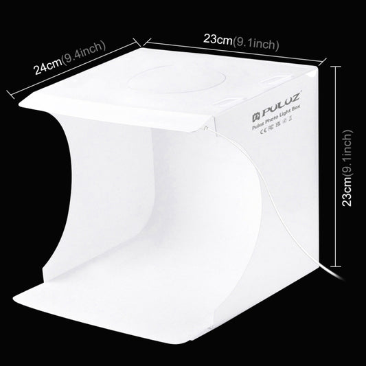PULUZ Boîte de tente de studio de photographie portable pliable 20 cm 550LM avec 6 arrière-plans de couleurs (noir, blanc, orange, rouge, vert, bleu), taille dépliée : 24 cm x 23 cm x 23 cm, boîte de 20 cm