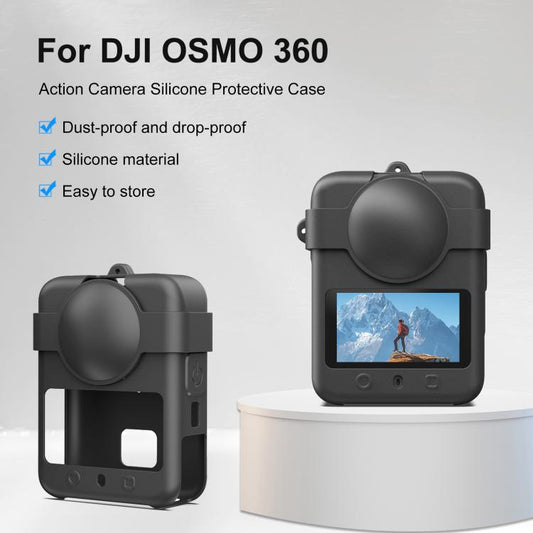 For DJI Osmo 360 PULUZ Silicone Protective Cover with Lens Cover & Lanyard, Cover with Lens Cover & Lanyard