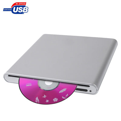 USB 2.0 Slim Aluminum Alloy Portable Slot-in External DVD-RW Drive, Plug and Play, Aluminum Alloy