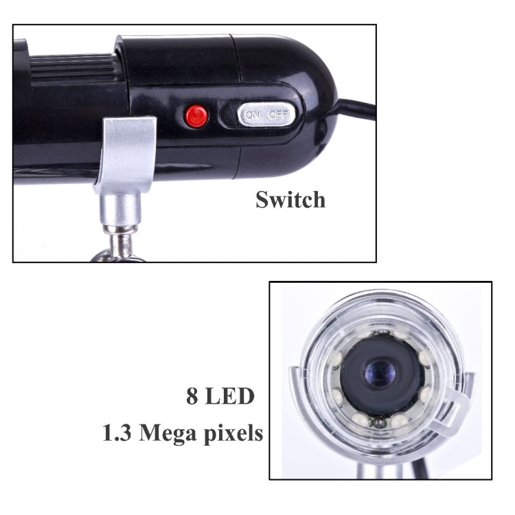 1.3 Mega pixels 200x USB digital microscope with 8 LED White light, 200X
