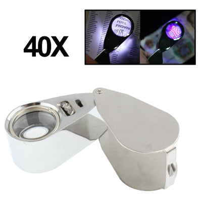 Full Metal Coating 10X Magnifying Glass Magnifier with 3 LED Lights for Currency Detecting & Jewelry Identifying, 10X (3 LED)