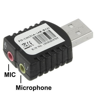 USB 2.0 Stereo Sound Adapter, External Power Not Required, Plastic 5.1 Channel Black