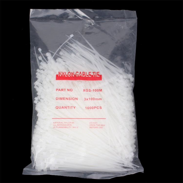 10cm Self-Locking Nylon Cable Wire Zip Ties (1000pcs in one packing, the price is for 1000pcs), 3mm x 100mm White