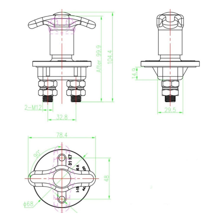 Car Battery Master Switch, Installed Hole Spacing: 48mm, DC 12V / 24V, 04050005