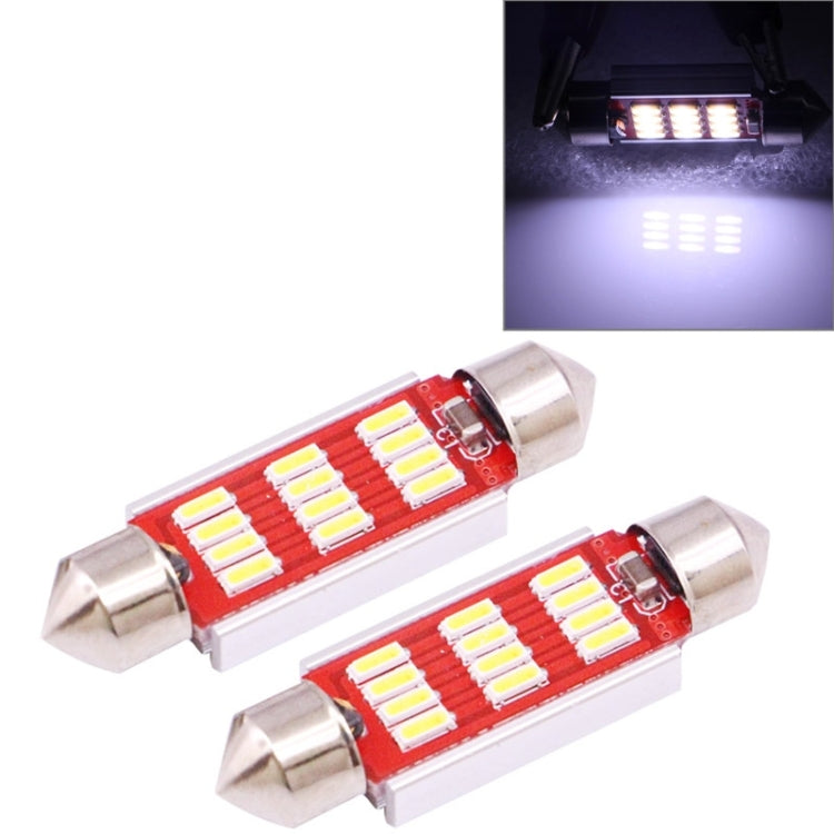 2 PCS 39mm 3.5W 180LM White Light 12 LED SMD 4014 CANBUS License Plate Reading Lights Car Light Bulb, 3.5W 39mm