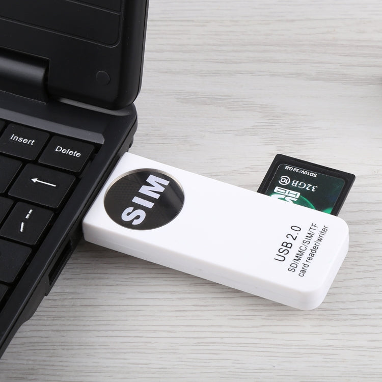 Lecteur de carte universel USB, compatible SD / MMC / SIM / TF, blanc
