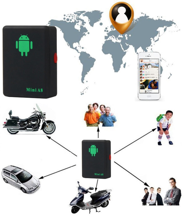 TRACKER Mini A8 Localisateur mondial en temps réel 4 bandes GSM/GPRS Dispositif de suivi pour usage personnel