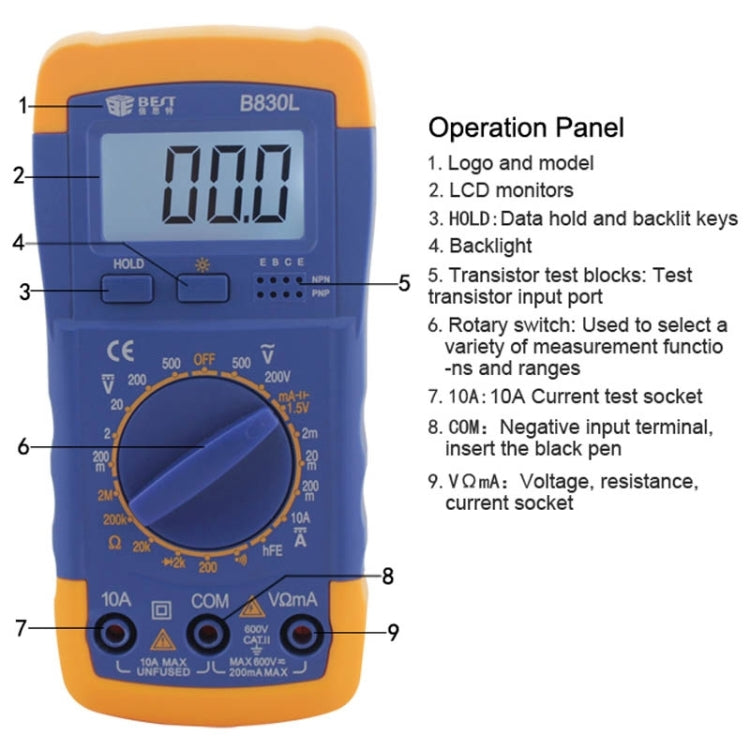 BEST BST- B830L 9V LCD Screen Display Digital Multimeter, BST- B830L