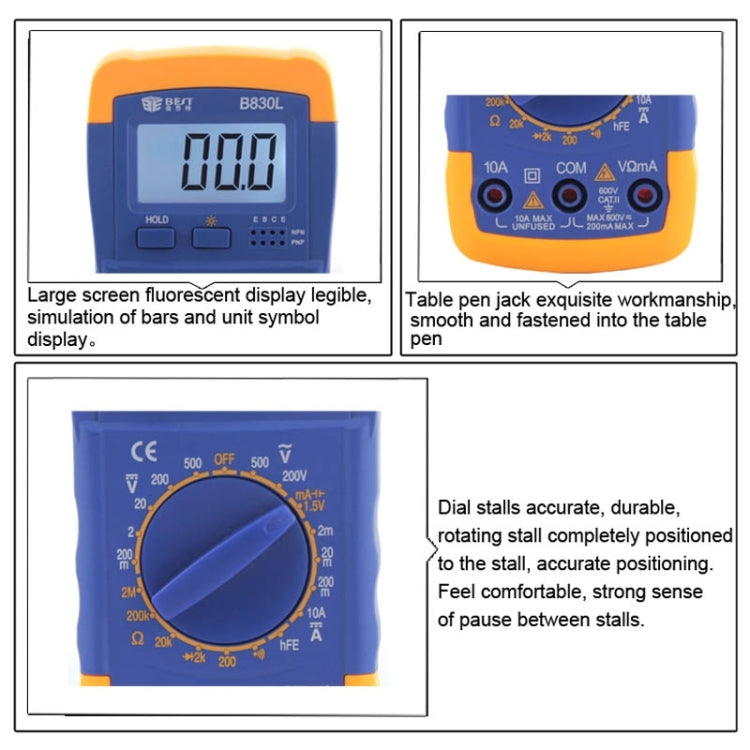 BEST BST- B830L 9V LCD Screen Display Digital Multimeter, BST- B830L