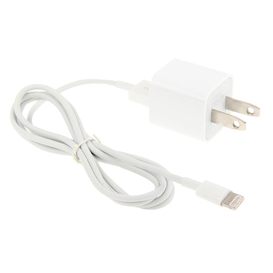 2 in 1 5V 1A US Plug Travel Charger Adapter with 1m 8-pin Cable For iPhone