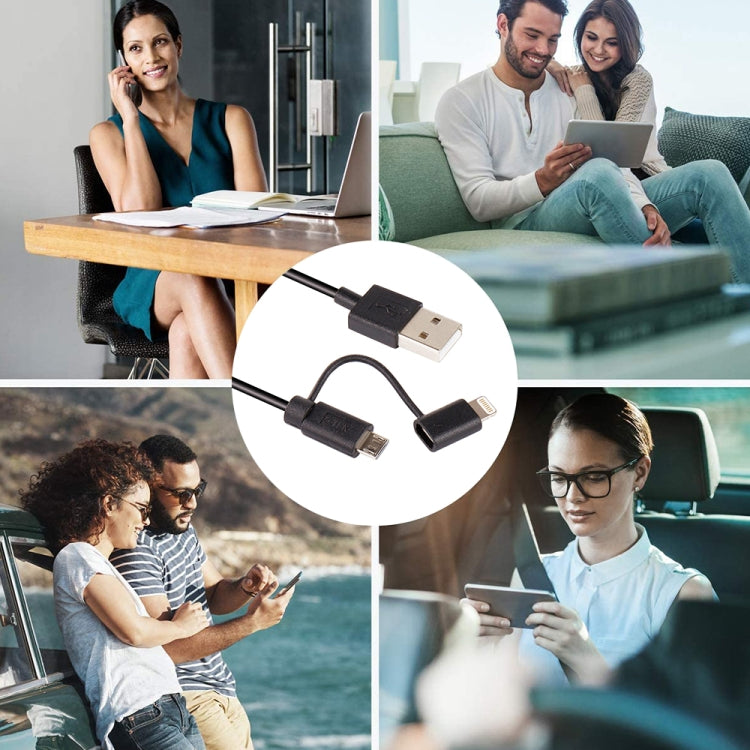 Câble de synchronisation et de charge USB 2-en-1 1 m MFI 8 broches + micro USB 2.0 mâle vers USB