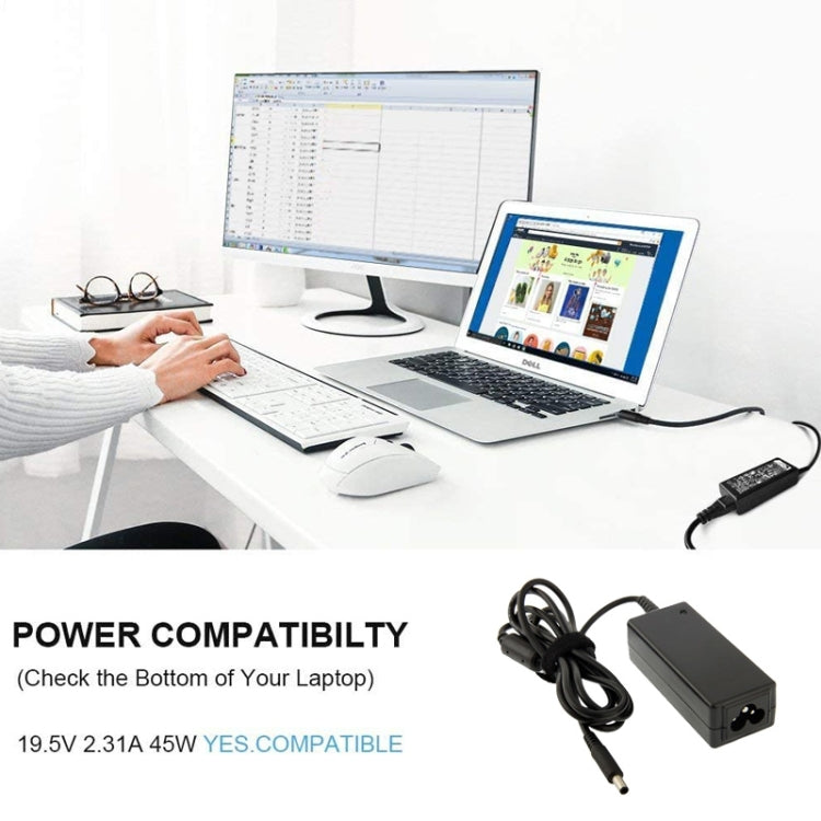 Mini adaptador de CA de repuesto de 19,5 V, 2,31 A, 45 W para portátiles Dell. Puntas de salida: 4,5 mm x 2,7 mm.