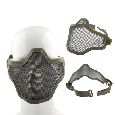 Masque de protection mi-visage en filet avec sangle élastique, style maille filet (Vert Armée)
